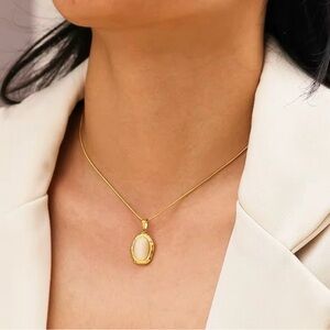 18k Gold Plated White Opal Stone Pendant Necklace